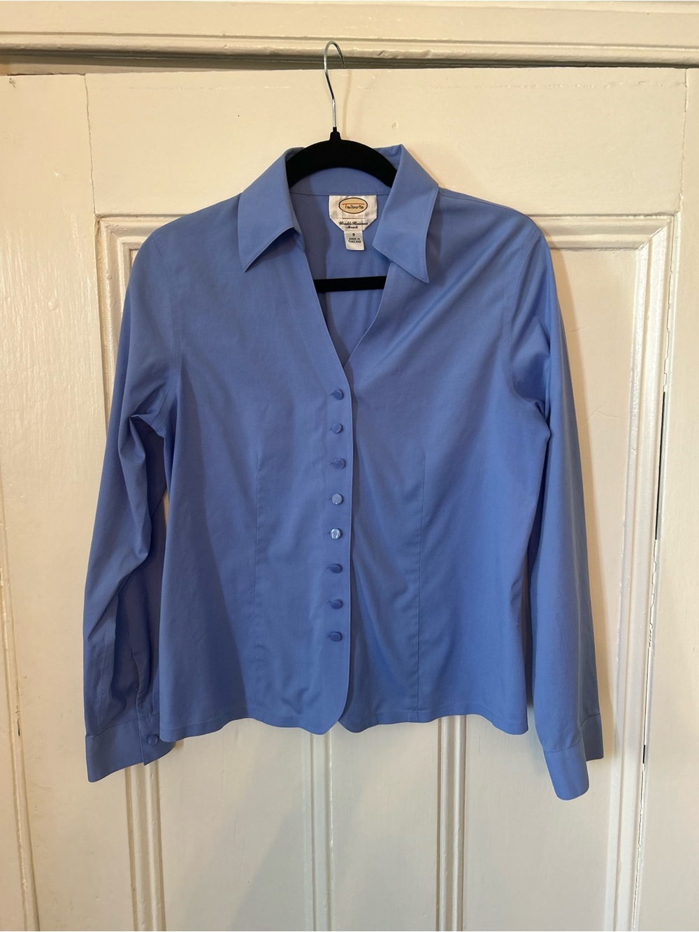 Talbots Button Down Shirt Blue Size 8 Wrinkle Resistant Cotton EUC